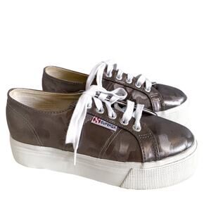 Superga 2790 Platform Lace Up Sneakers Camo Chrome Print Dark Silver Metallic 36